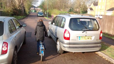 Cars parked at the end of the shared foot.cycle path
