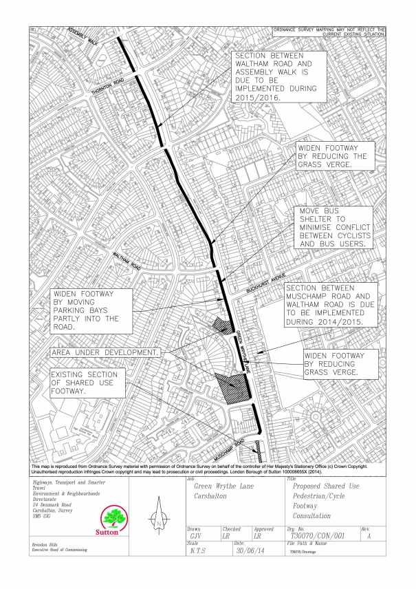 Plan of proposed footway cycleway on Green Wrythe Lane 