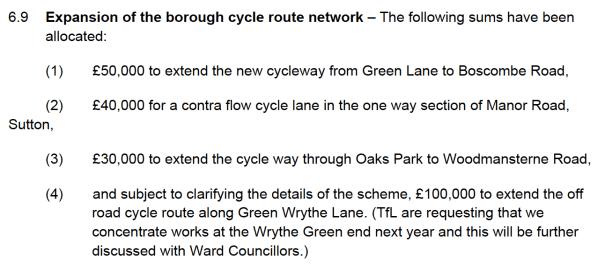 Detail from Local Implementation Plan Funding 2015/2016