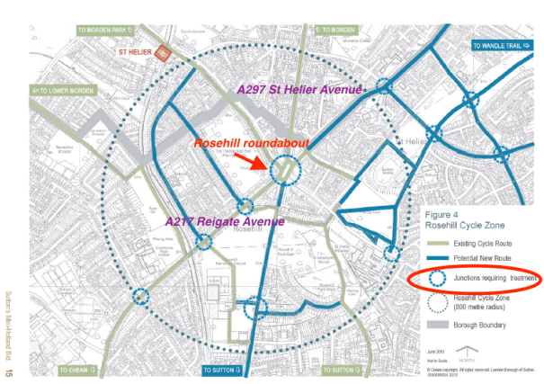 Diagram that features in Sutton's mini-Holland expression of interest document from 2013. Rose hill roundabout - 