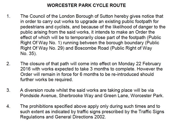 WorcesterParkCycleRoute_NotificationOfTemporaryClosureFootpathForConstruction