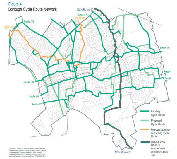 SuttonsThirdLocalImplementationPlanReceivesApproval_ThirdLIP_Final_April2019_Page016_Figure4_BoroughCycleRouteNetwork