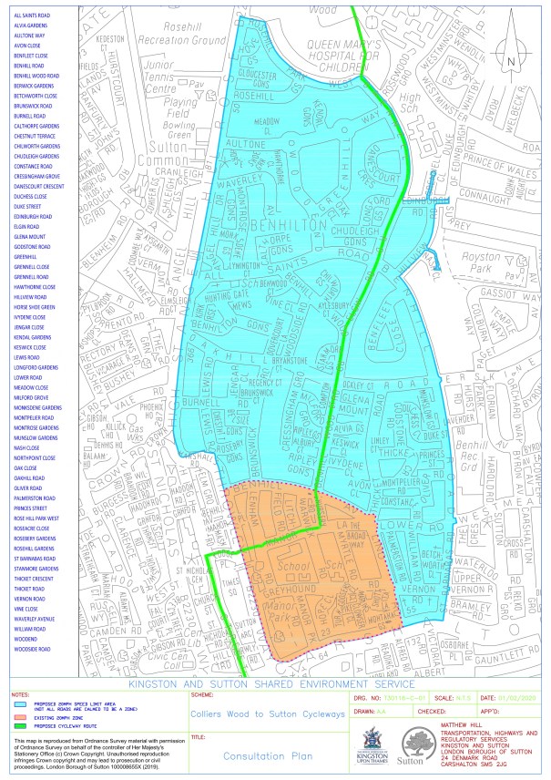 CyclewayBetweenSuttonHighStreetAndColliersWood_ProposalsInSutton_20mphAreaProposalPlan