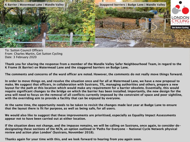 SuttonCycleForumDecember2019_Email_Barriers_WatermeadLane_BudgeLane_Final